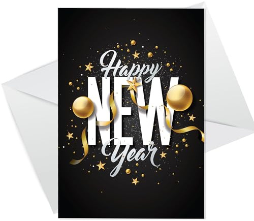 RED OCEAN Happy New Year Card, New Year Greetings Card With Envelope, New Years Eve Card for Families Friend Colleagues Neighbours, Happy New Year Celebration Card
