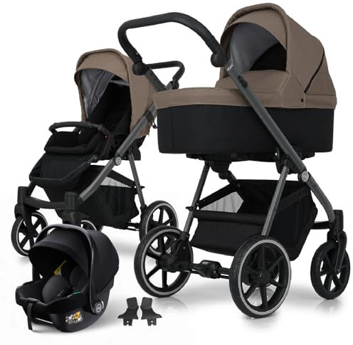my junior® NOAX² 3-in-1-Kinderwagen inkl. Babyschale, Liegewanne, Sportsitz, Adapter, geräumiger Einkaufskorb in Concrete Toffee
