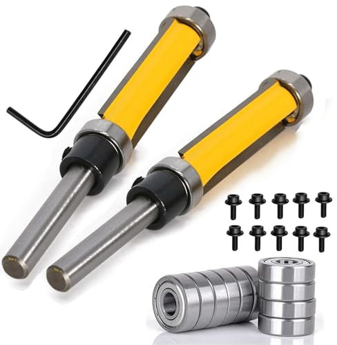 Gasea 12Pcs 1/4 Shank Top and Bottom Bearing Flush Trim Pattern Router Bit with Top Mounted Replacement Bearings Set for Woodworking Milling Cutter Tool