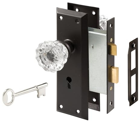 Prime-Line E 28337 Mortise Keyed Lock Set with Glass Knob – Perfect for Replacing Antique Lock Sets and More, Fits Doors with 2-3/8 In. Backset (Single Pack)