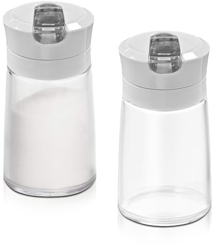 Modixun Lot de 2 distributeurs de sucre en verre avec bec verseur automatique, bec verseur lesté, récipient à sucre, 250 ml, salière, accessoires de bar à café,pessimiste
