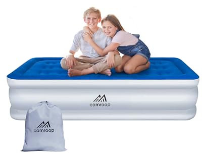 Aufblasbare Matratze 190 x 99 x 46 cm, aufblasbare Matratze mit integrierter Pumpe für Zuhause, Reisen und Camping, Maximalgewicht: 300 kg (Blau und Weiß, Einzel)