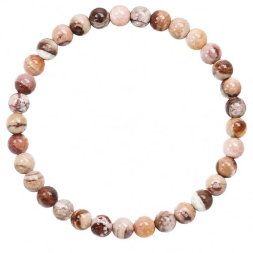 ELEDORO Bracelet de perles en pierre précieuse extensible de 6 mm - Pierre naturelle fait à la main, 17-18 cm, Véritable pierre précieuse de jaspe cappuccino, Jaspe cappuccino