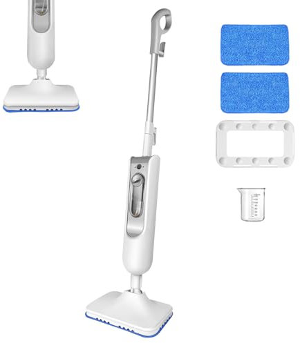 Steam Cleaner Electric Steam Mop, 5 in 1 Floor Cleaner 2 Variable Speed Electric Mop Floor Steamer with 400ML Water Tank, Floor Mop Floor Steamers for All Floors, Kills 99.9% of Bacteria, White
