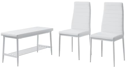 Vicco Panca e sedia Grand, Bianco, 85 x 46.5 cm Set da 3 pezzi, per l’utilizzo come set da pranzo in cucina o sala da pranzo