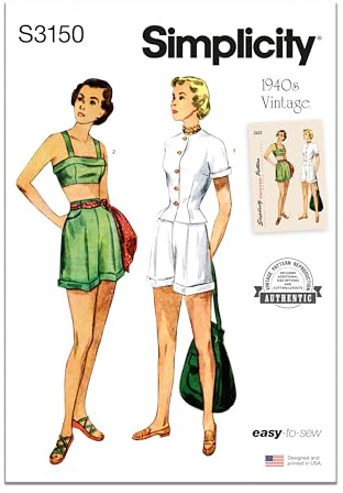 Simplicity S3150 Women's Vintage 1940s Jacket, Bra & Shorts Sewing Pattern, Sizes 14-22