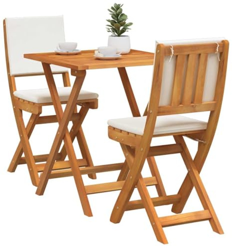 vidaXL Conjunto Bistro 3 pcs Aceite Natural Madera de Acacia Sólida, Muebles Modernos para jardín y terraza, Conjunto Compacto de Mesa y sillas para relajarte al Aire Libre