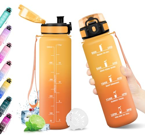 KollyKolla Borraccia 500ml, Riutilizzabile, Bottiglia con Filtro, Borraccia con Indicatore del Tempo Motivazionale senza BPA, A Prova di Perdite, ideale per Bambini, Scuola, Ufficio