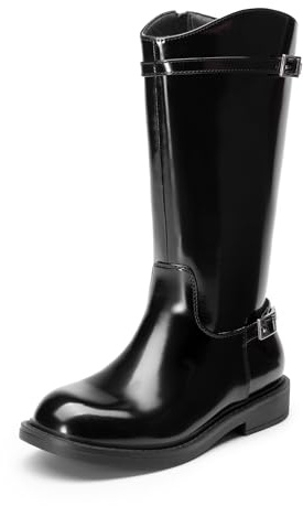 DREAM PAIRS Girls Knee High Boots Side Zipper Riding Shoes for Little Kid/Big Kid,Size 3 Big Kid,All Black,KKUMKB2501