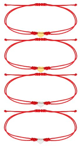 Heclia Rött strängarmband för kvinnor och män 4 st par vävda armband med hjärta, justerbart rött tråd rep armband lyckoskydd, handgjorda vänskapsarmband smyckesnöre som halloween-gåvor