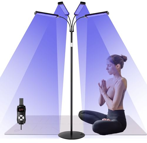 Solarium pour la maison, 4 têtes avec 540 LED, rotation à 360°, 5 modes, hauteur réglable, minuteur et lunettes de protection - Lampe de bronzage pour visage et corps