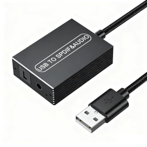 Linhexis USB till 3,5 mm och optisk ljudadapter, aluminiumlegering digital till analog ljudextraktor och spela för PC, för ps5, högtalare och soundbar, svart (4 fot)