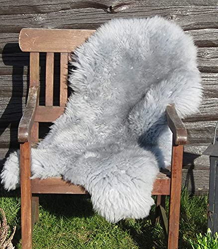 Felltrade Merino Schaffell Lammfell Fell echt gefärbt groß, grau, ökologische Gerbung (110-120 cm)