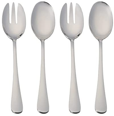 2 Set de Posate da Insalata, Cucchiaio Insalata e Forchetta Insalata Alto Lucido in Acciaio Inossidabile 21 x 5 cm