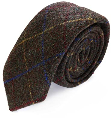 The Tie Co™ - Corbatas de lana de tweed de 7 cm de ancho, diseño de tartán y pata de gallo, 24 tartán grueso marrón oscuro, Taille unique