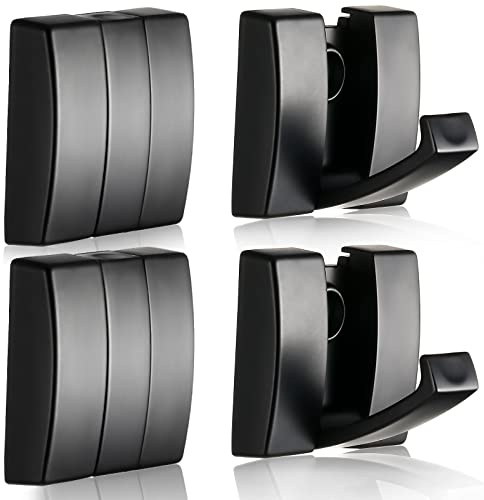 Queekay 4 Pcs Folding Hideaway Coat Hooks Heavy Duty Wall Towel Hooks for Bathrooms Retractable Coat Space Aluminum Wall Hanging Holder for Closet Scarf Hat Robe Key Purse Bag(Black)