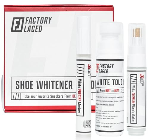 FACTORY LACED Shoe Whitener Bundle - White Shoe Cleaner Includes: White Touch Up, Premium Midsole Marker and Precision Marker - Safe on Leather, Canvas, Vinyl, Nylon and More