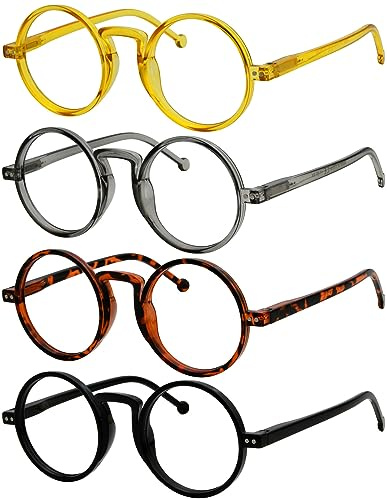 Eyekepper 4-Pack Occhiali da Lettura Rotondi per Donne e Uomini Retro Lettori +1.50