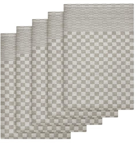 Olivia Rocco Pack Of 5 Kitchen Tea Towels Large 100% Cotton Commercial Grade Check Pattern Lint Free Hotel Quality Dish Cloth Towel Super Absorbent Quick Dry, Natural