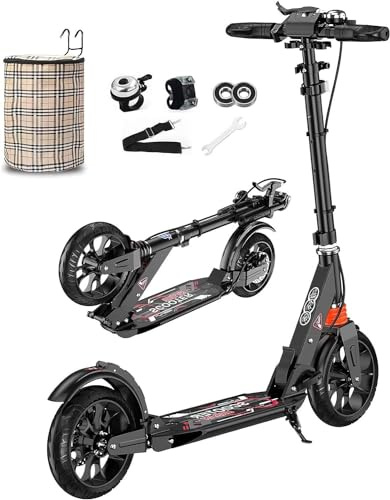 SJAPEX Patinete De Ruedas Grandes, Patinete Urbano para Adultos, Patinete para Niños De 10 Años, Patinete Urbano con Freno De Mano Y Amortiguador, 4 Alturas Regulables