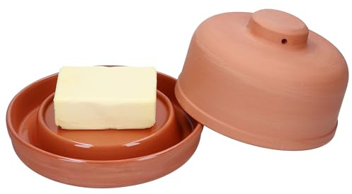 MamboCat Terra 2tlg. Butterdose mit Deckel aus Terrakotta I runde Ton-Dose für 1 Stück Butter (250g) I formschöner Butterkühler zur Aufbewahrung von Butter & Margarine I Butter-Glocke