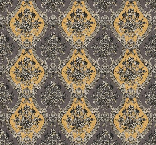 ReWallpaper 44.5cm×7m Carta da Parati Geometrica Vintage Grigia e Oro Adesiva Muro Cameretta Barocca Pellicola Adesiva per Mobili Bagno Fantasia Impermeabile