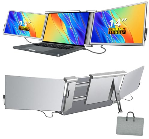 14 Tum Full HD 1080p Trippelskärm för Bärbar Dator - Extra Skärmförlängare för Laptop PC 13-16,5 - Triple Screen