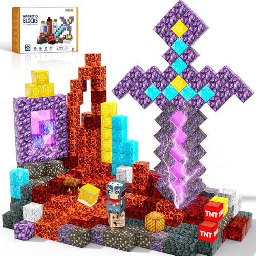 obakaer Magnetic Blocks, Magnetic Building Blocks for Kids, Toddlers Cubes Toys for 3+ Year Old Boys Girls, Montessori Sensory Magnet Toys for Kids 4-8 5-7 Birthday Gifts 52pcs