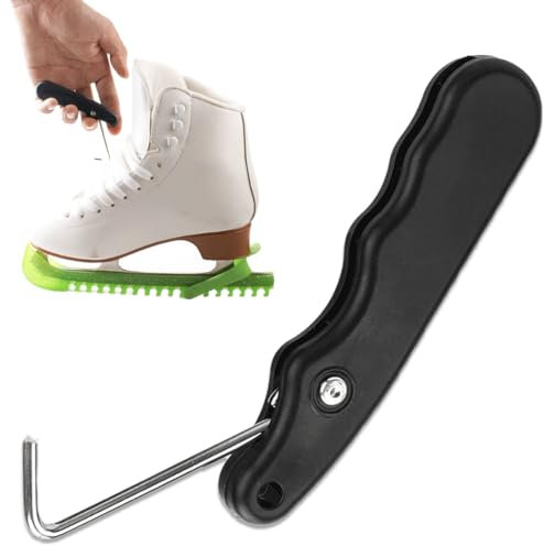 Skate Lace Tightener Faltbares Eishockey Skating Boot Puller Tool mit Verlängertem Haken, Eiskunstlauf Zubehör, Schlittschuh Zubehör für Outdoor-Sportarten (Schwarz)
