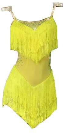 Hynyjxjy A,S, Abito da Ballo di Latino con Frange per Donna Vestito da Sala da Ballo con Bretelle Costumi da Spettacolo di Danza Cha Cha Senza Schienale Abiti da Ballo di Tango con Strass