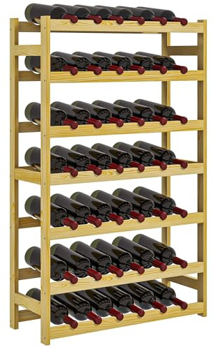 HOMCOM Casier Bouteilles vin pour 42 Bouteilles, Porte-Bouteille en Bois à 7 Niveaux, Range Bouteille étagère à vin pour Salon Bar, 63 x 25 x 102 cm, Naturel