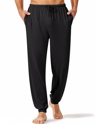 Ekouaer Men's Pajama Pants, Lightweight Loungewear, Comfy Jogger Sleep Pant Long Pj Bottoms with Drawstring & Pockets Black