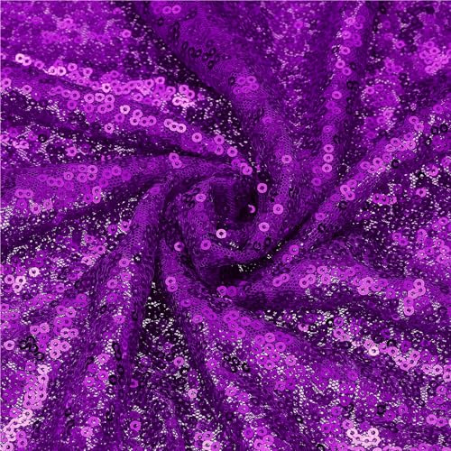 sourcing map Dark Purple Sequin Fabric, by the Yard, 1 Yard Length 4.3ft Wide Sequin Velvet Fabric Shiny Sparkly Cloth for DIY Sewing, Dress, Backdrop, Tablecloth, Table Runner