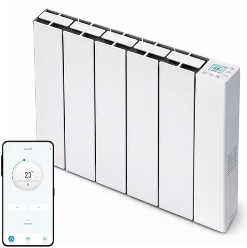 SolAire Exo Ceramic Core Electric Radiator, Aluminium WiFi Smart Radiator, Wall Mounted, Digital Thermostat, Timer & Voice Control, White (1500W)