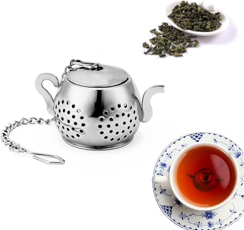 Ousuwo 2 colini da tè in acciaio inox, a forma di bollitore, infusore a maglia fine per foglie di tè sfuse e miscele di erbe, riutilizzabili, strumenti per la preparazione di birra per casa e ufficio