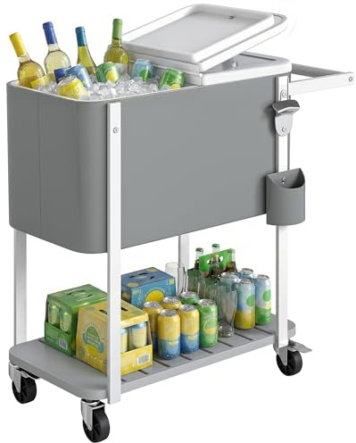 Outsunny Carrito Nevera de 56L con Ruedas con Estante 84x38x83 cm Gris