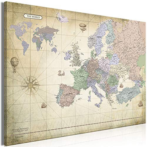 murando - Wandbilder XXL Vlies Leinwandbild Bucket List 120x80 cm Lebensziele & Momente festhalten personalisierbares Geschenk Lebens Wandbild Motivation Bild Europakarte Dekorative Weltkarte