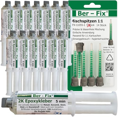 Ber-Fix 2K Epoxidkleber 5 Min 14x25g + 14 Düsen starre Epoxid Reparatur
