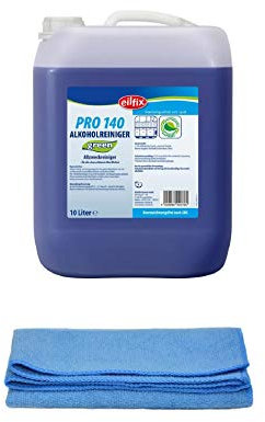 Keramische Oberflächen Glas Kunststoff lackierte Möbel Kunstleder Magnesia-Estrich Bespannungen Fliesen Reiniger Reinigungsmittel mit Mikrofasertuch blau (1 Kanister = 10 Liter GREEN Alkoholreiniger)