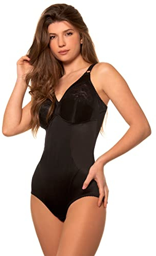 Istintiva Rossella – Body Contenitivo Modellante Donna | Effetto Snellente Pancia Piatta | Coppe morbide in Pizzo Senza Ferretto Leggermente Imbottite | Spalline Regolabili | Nero, Taglia 8C