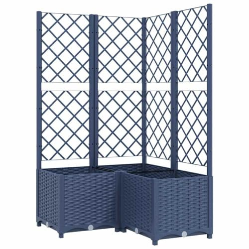 vidaXL Jardinera con Enrejado, Macetero de Plantas Flores, Maceta de Hierbas, Arriate para Jardín Patio Balcón Terraza, PP Azul Gris 80x80x136 cm