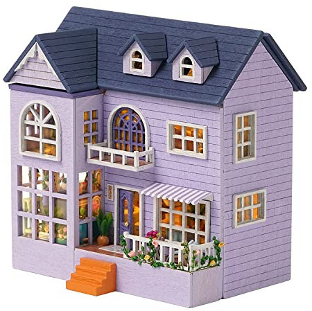 CUTEROOM Miniature Maison de Poupée en Bois Kit avec Mobilier et Lumière LED – Modèle Happy House pour Filles et Adolescents