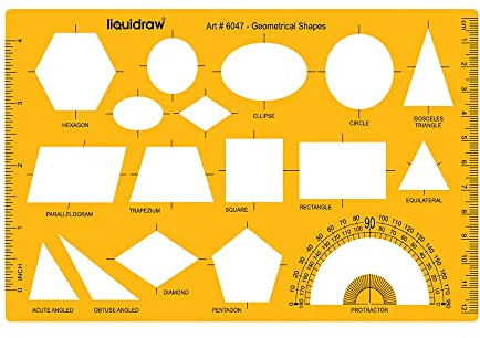 Liquidraw Geometriformer mall schablon gradskiva cirkel ellips oval triangel fyrkant hexagon rektangel mallar för ritning linjaler teknisk utformning schabloner teknisk design arkitektur