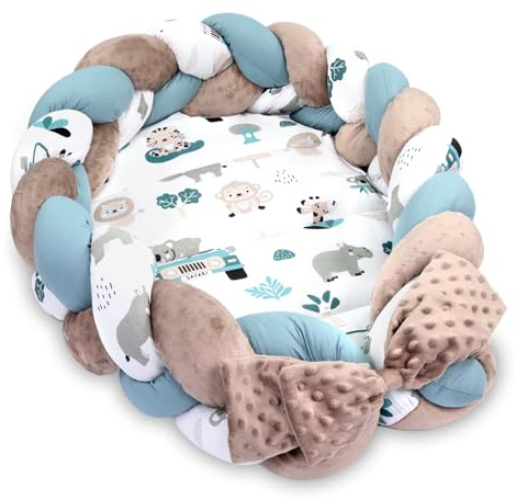 Babybo nyfödda bo baby 75 x 45 cm – plyschtyg gosigt bo med fläta kudde, demonterbart set, dubbelsidig babybo, babysäng, Afrika, nyans B