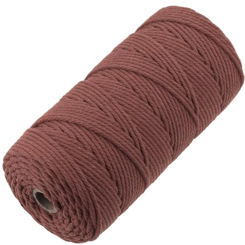 GOHOF Macrame Cord 3mm x 150m Premium Cotton Macrame Rope, 4 Strand Twisted Soft Cotton Cord, One of The Most Perfect Materials for Macrame Art, Cotton String Without Chemicals (Rust Red)