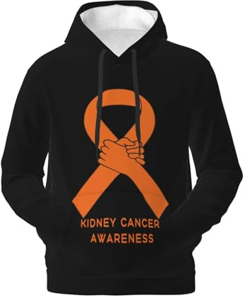 Men'S Hooded Warm Thick Sweatshirt, Long Sleeve Drawstring Kidney Cancer Awareness Hoodie With Pocket, Size S-4xl Black