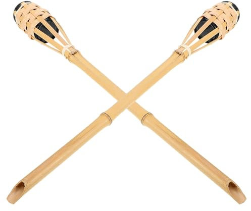 DOITOOL Luau – Torches En Bambou 2 Pièces Torches De Jardin En Rotin Tissées À La Main Torche D' Pour Maison Tropicale Jardin Décoration De Patio