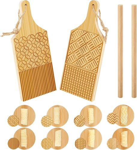 4 Pieces Wooden Pasta Maker Gnocchi Board Quick Gnocchi Stripper and Paddle Homemade Pasta Garganelli Spaghetti Maker Tool for Pasta Maker Kitchen Gift Ideas