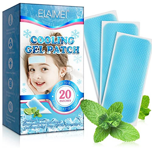 20 Sheets Cooling Fever Patch for Kids,Cooling Forehead Strips Cooling Gel Pads for Baby Children Adult, Forehead Fever Cool Pads