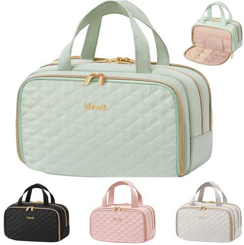 Lifewit Reise Kulturtasche Damen, 5L Wasserabweisende Kulturbeutel mit Nassfach, Tragbare Schminktasche Waschtasche Organizer für Make up, Zubehör, Shampoo, Oilettenartikel, Alltag, Mintgrün